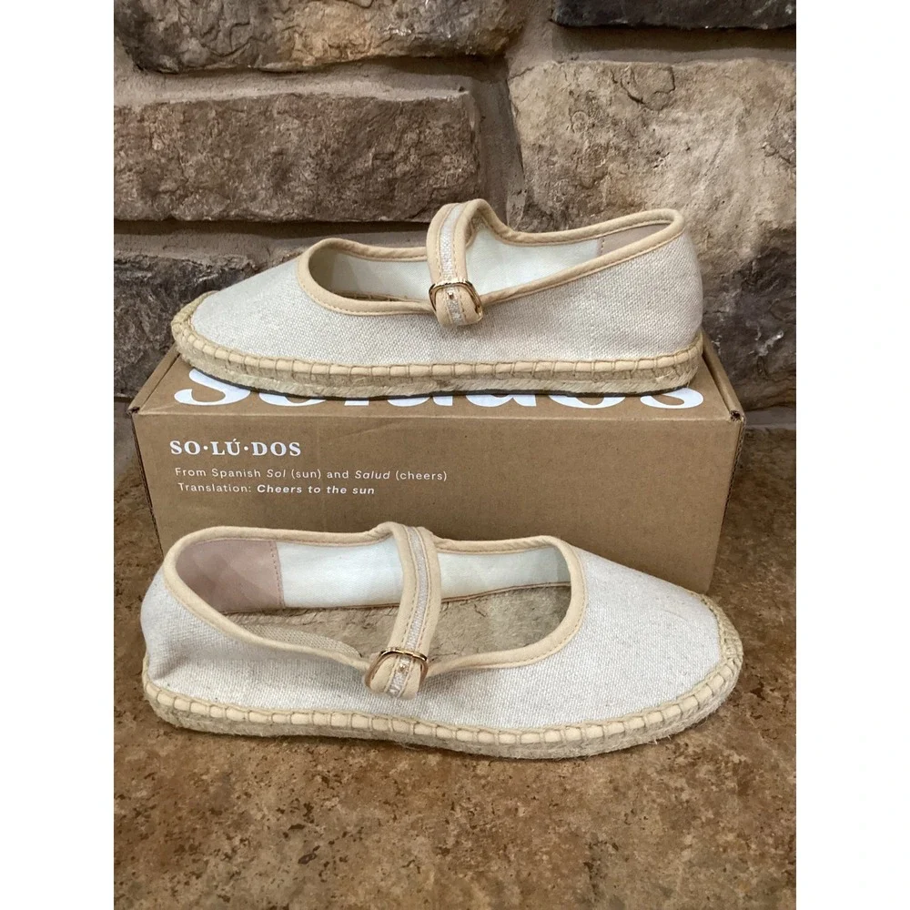 Soludos Mary Jane Espadrilles Natural Undyed Canvas Flats Size US 7-7.5 New